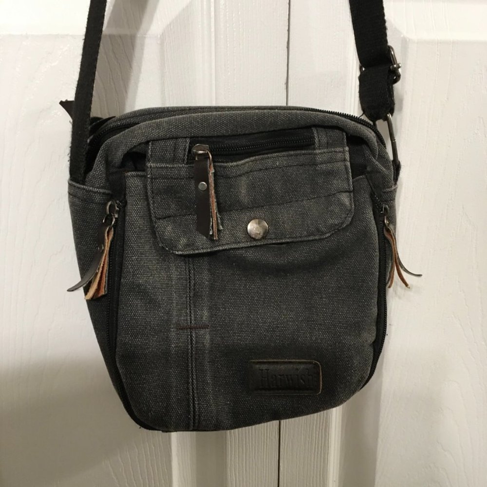Harwish Unisex Canvas Gray Shoulder Bag - Picture 2 of 15